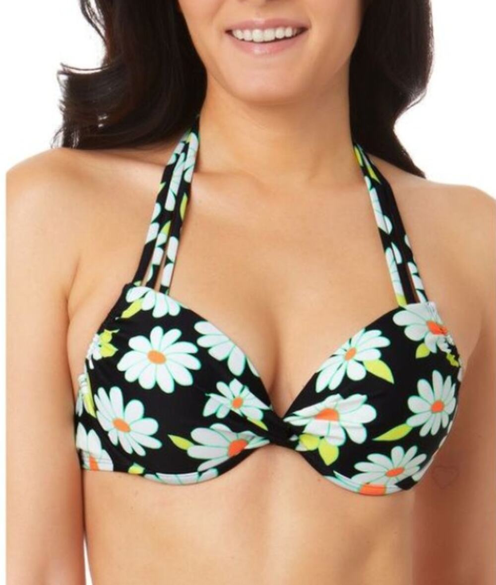 SALT COVE JUNIORS SZ SMALL BIKINI TOP DAISY DANCE STRAPPY U BLACK MULTI NEW!